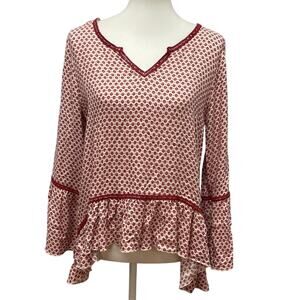 New RIley + James Womens Small Rayon Long Bell Sleeve Peasant V Neck Blouse